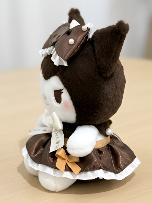 Kuromi Chocolate Lolita Plush – 8-Inch Sanrio-Inspired Kawaii Brown Dress Stuffed Animal with Skull Ribbon & Pearl Accents ST16351