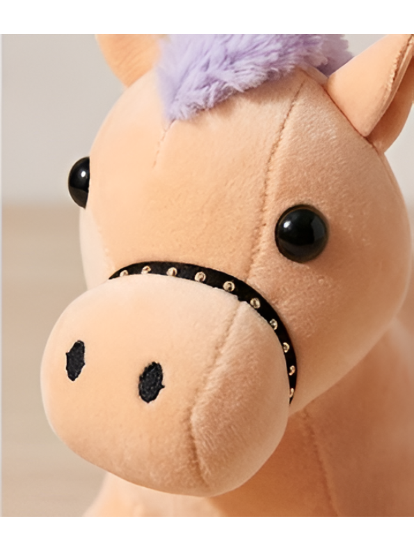 Cute Horse Plush Toy – 7-Inch Soft Stuffed Animal with Purple Mane and Tail, Pastel Peach Pony Plushie with Bridle Accent for Kids ST16465