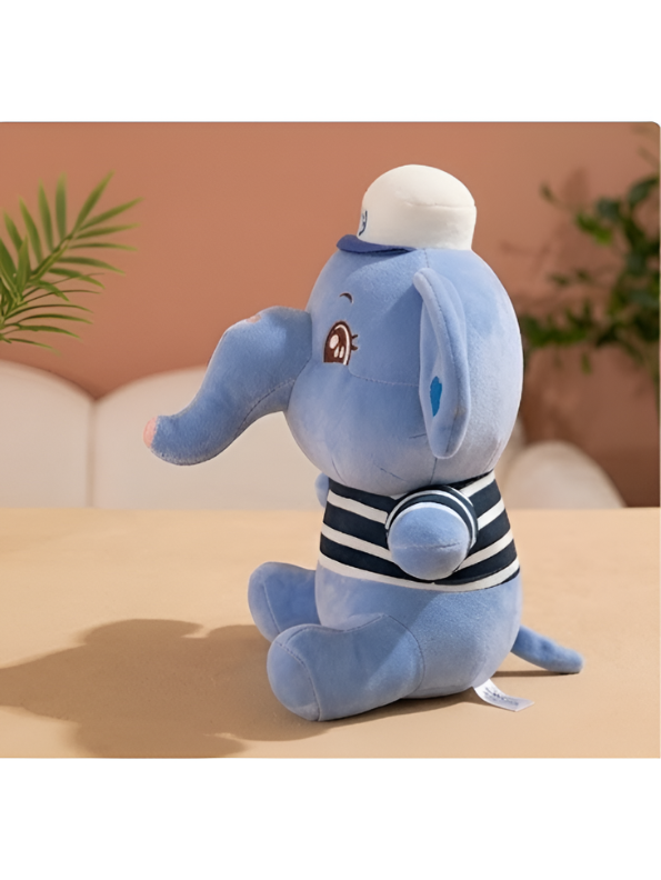 Nautical Elephant Plush Toy - 10-Inch Soft Blue Sailor Stuffed Animal with Striped Shirt and Captain's Hat ST14139