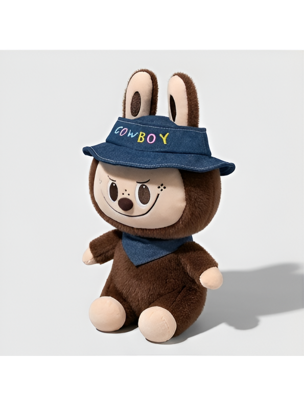 Cowboy Labubu Plush Toy - 10-Inch Soft Stuffed Animal with Denim Hat & Bandana, Cute Western Labubu Room Decor for Kids and Collectors ST15996
