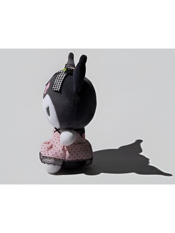 Sanrio Kuromi Plush Doll | 8" Stuffed Animal Toy | Goth-Lolita Pink Dress & Houndstooth Bow | Authentic Character Collectible ST16007