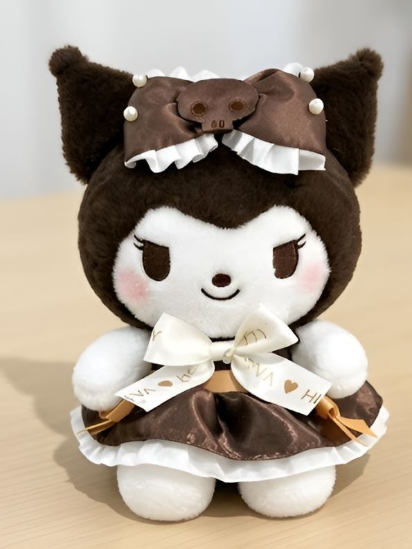 Kuromi Chocolate Lolita Plush – 8-Inch Sanrio-Inspired Kawaii Brown Dress Stuffed Animal with Skull Ribbon & Pearl Accents ST16351