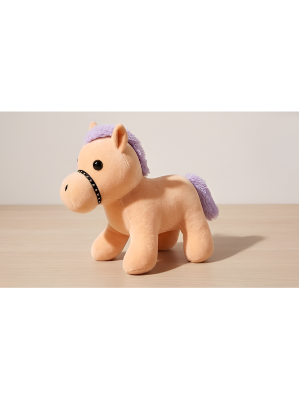 Cute Horse Plush Toy – 7-Inch Soft Stuffed Animal with Purple Mane and Tail, Pastel Peach Pony Plushie with Bridle Accent for Kids ST16465