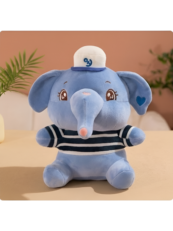 Nautical Elephant Plush Toy - 10-Inch Soft Blue Sailor Stuffed Animal with Striped Shirt and Captain's Hat ST14139