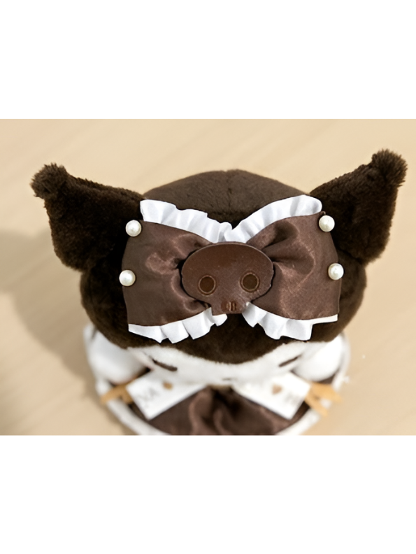 Kuromi Chocolate Lolita Plush – 8-Inch Sanrio-Inspired Kawaii Brown Dress Stuffed Animal with Skull Ribbon & Pearl Accents ST16351
