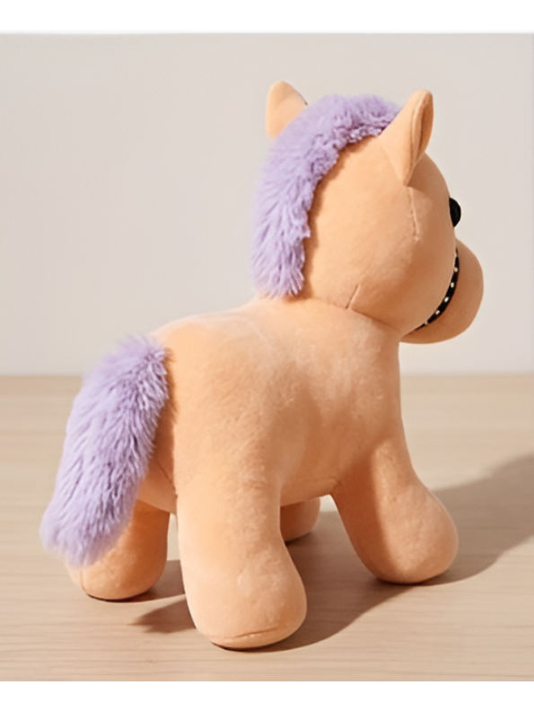 Cute Horse Plush Toy – 7-Inch Soft Stuffed Animal with Purple Mane and Tail, Pastel Peach Pony Plushie with Bridle Accent for Kids ST16465