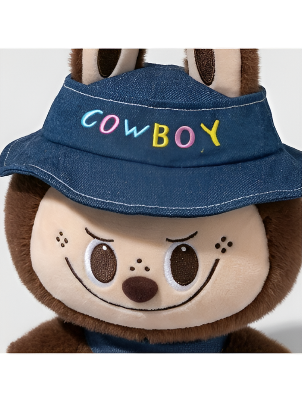 Cowboy Labubu Plush Toy - 10-Inch Soft Stuffed Animal with Denim Hat & Bandana, Cute Western Labubu Room Decor for Kids and Collectors ST15996