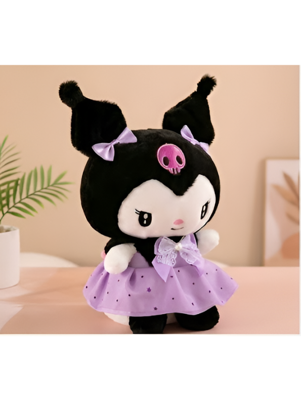 Kuromi Plushie with Lavender Lace Bow & Skirt – 10"  Cute Collectible Sanrio Character Toy for Kids ST15437