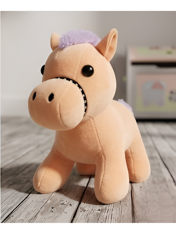 Cute Horse Plush Toy – 7-Inch Soft Stuffed Animal with Purple Mane and Tail, Pastel Peach Pony Plushie with Bridle Accent for Kids ST16465