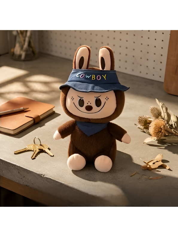 Cowboy Labubu Plush Toy - 10-Inch Soft Stuffed Animal with Denim Hat & Bandana, Cute Western Labubu Room Decor for Kids and Collectors ST15996