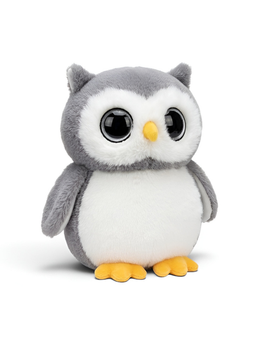 Owl Toy – 8-Inch Cute Plush Soft Stuffed Animal with Big Glitter Eyes, Grey and White Fluffy Owl Cushion, Perfect Birthday Gift for Toddlers, Kids ST16424
