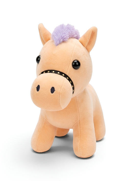 Cute Horse Plush Toy – 7-Inch Soft Stuffed Animal with Purple Mane and Tail, Pastel Peach Pony Plushie with Bridle Accent for Kids ST16465