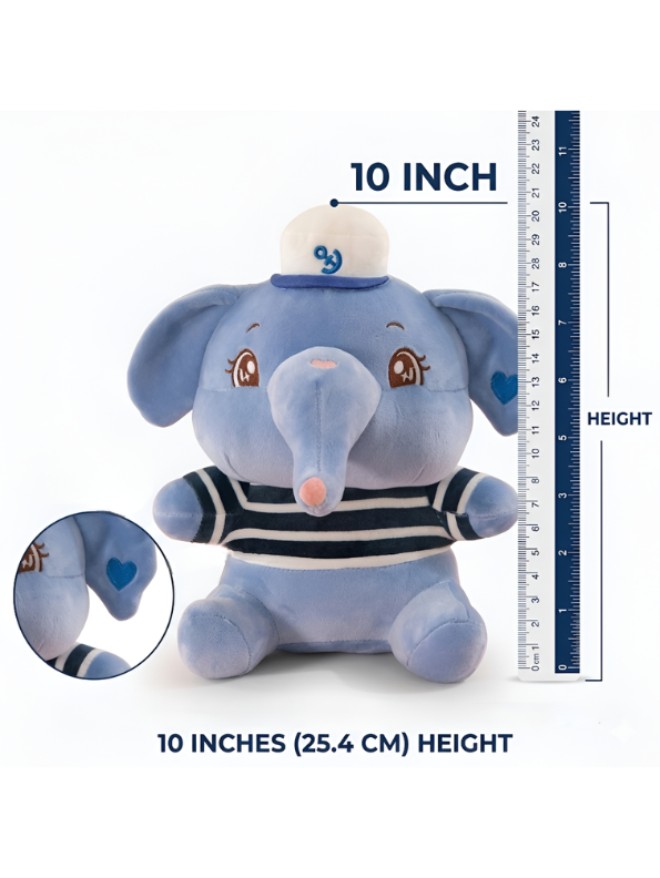Nautical Elephant Plush Toy - 10-Inch Soft Blue Sailor Stuffed Animal with Striped Shirt and Captain's Hat ST14139