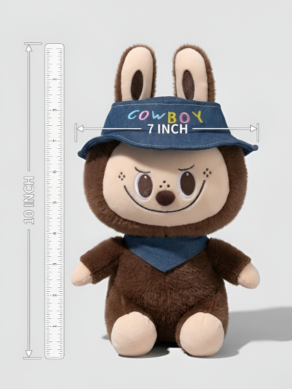 Cowboy Labubu Plush Toy - 10-Inch Soft Stuffed Animal with Denim Hat & Bandana, Cute Western Labubu Room Decor for Kids and Collectors ST15996