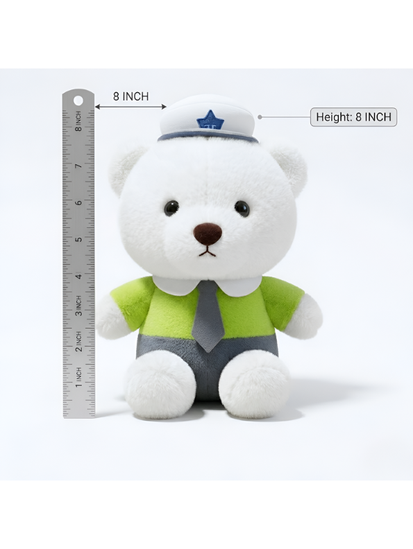 Uniformed White Bear Plush Toy - 8" Soft Officer Teddy Bear Stuffed Animal For Kids ST13210