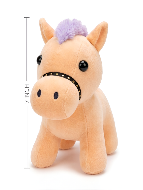 Cute Horse Plush Toy – 7-Inch Soft Stuffed Animal with Purple Mane and Tail, Pastel Peach Pony Plushie with Bridle Accent for Kids ST16465