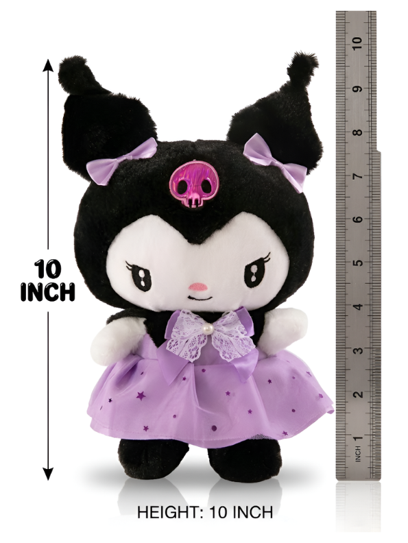 Kuromi Plushie with Lavender Lace Bow & Skirt – 10"  Cute Collectible Sanrio Character Toy for Kids ST15437