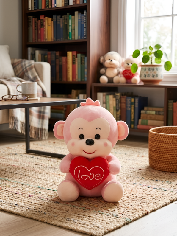Monkey Plush with "Love" Heart – 10-Inch Stuffed Soft Valentine’s Day & Anniversary Gift ST15753