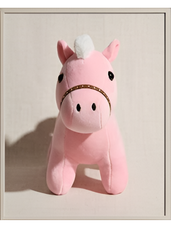 Pink Horse Plush Toy – 7-Inch Cute Stuffed Animal with White Mane and Studded Bridle, Soft Pony Cushion for Kids ST16465