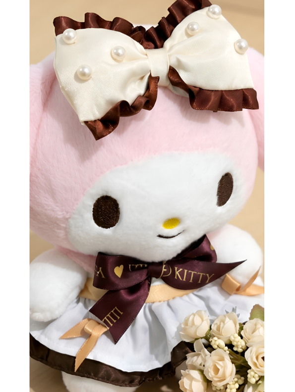 Sanrio My Melody 8-Inch Plush Doll – Chocolate Cafe Maid Edition with Pearl Bow & Ruffle Dress ST16351