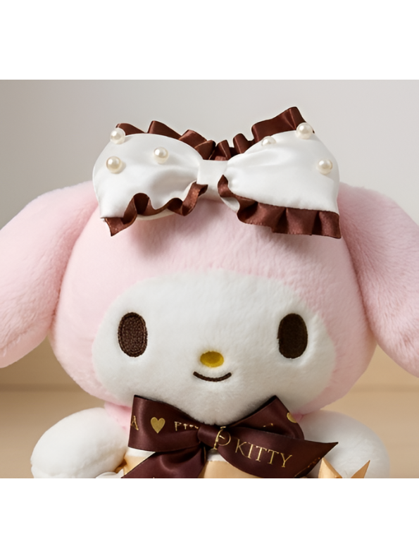 Sanrio My Melody 8-Inch Plush Doll – Chocolate Cafe Maid Edition with Pearl Bow & Ruffle Dress ST16351
