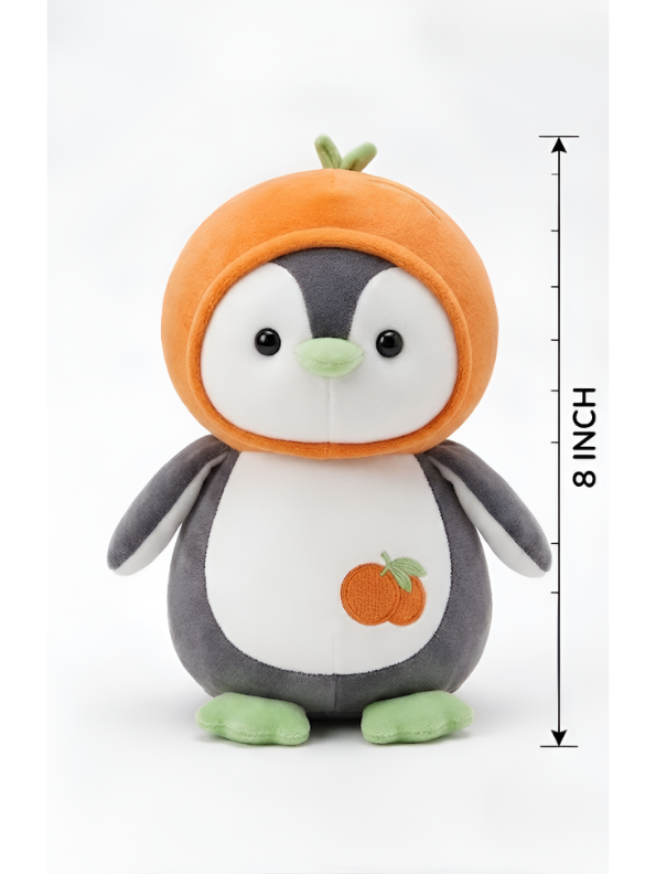 Penguin Plush with Orange Fruit Hood – 8-Inch Kawaii Soft Stuffed Animal Toy for Kids and Toddlers ST16501