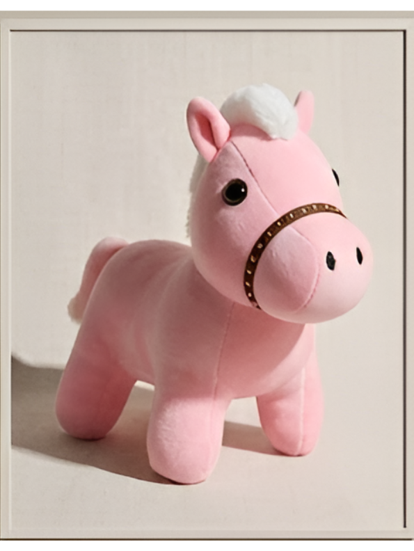 Pink Horse Plush Toy – 7-Inch Cute Stuffed Animal with White Mane and Studded Bridle, Soft Pony Cushion for Kids ST16465
