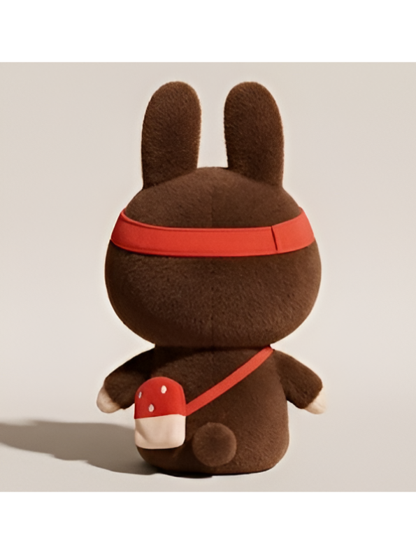 Brown Labubu Plush with Red Visor and Mushroom Crossbody Bag – 10-Inch Soft Forest Creature Stuffed Animal Toy for Kids and Collectors ST15996