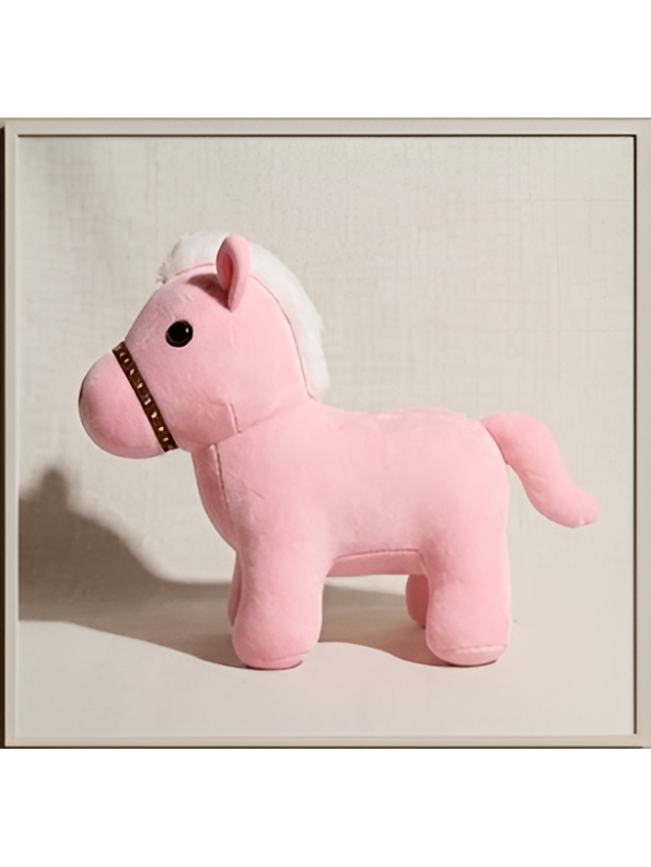 Pink Horse Plush Toy – 7-Inch Cute Stuffed Animal with White Mane and Studded Bridle, Soft Pony Cushion for Kids ST16465