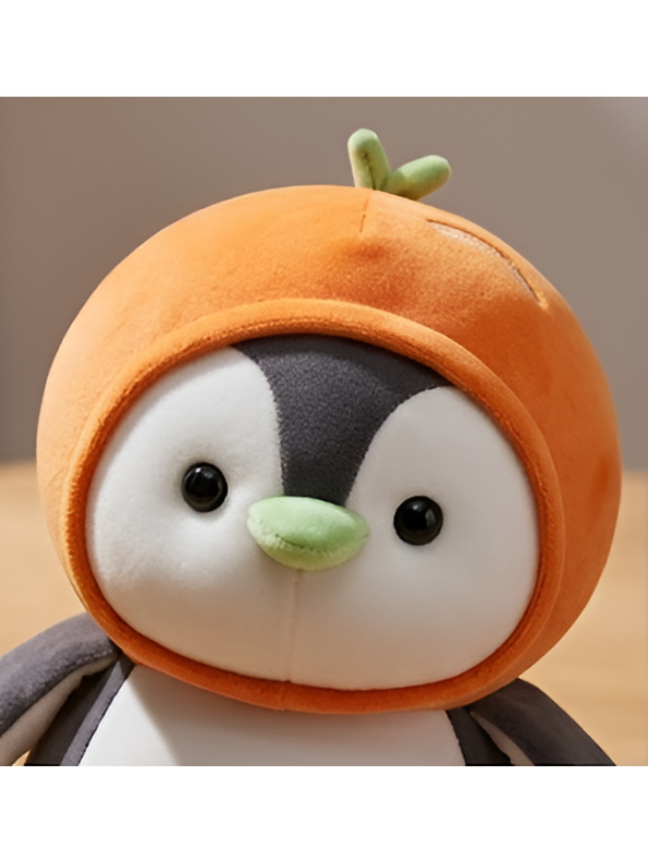Penguin Plush with Orange Fruit Hood – 8-Inch Kawaii Soft Stuffed Animal Toy for Kids and Toddlers ST16501