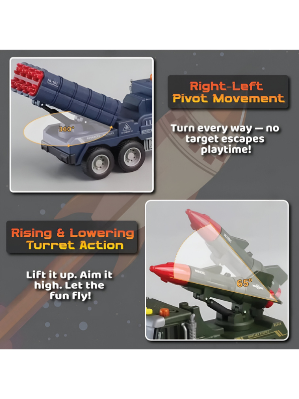 2-Pack Military Missile Launcher Toy Trucks – Friction-Powered Army Vehicles with Lights & Sounds, Green & Blue Rocket Launcher Trucks for Kids Ages 3+ | LMI15422