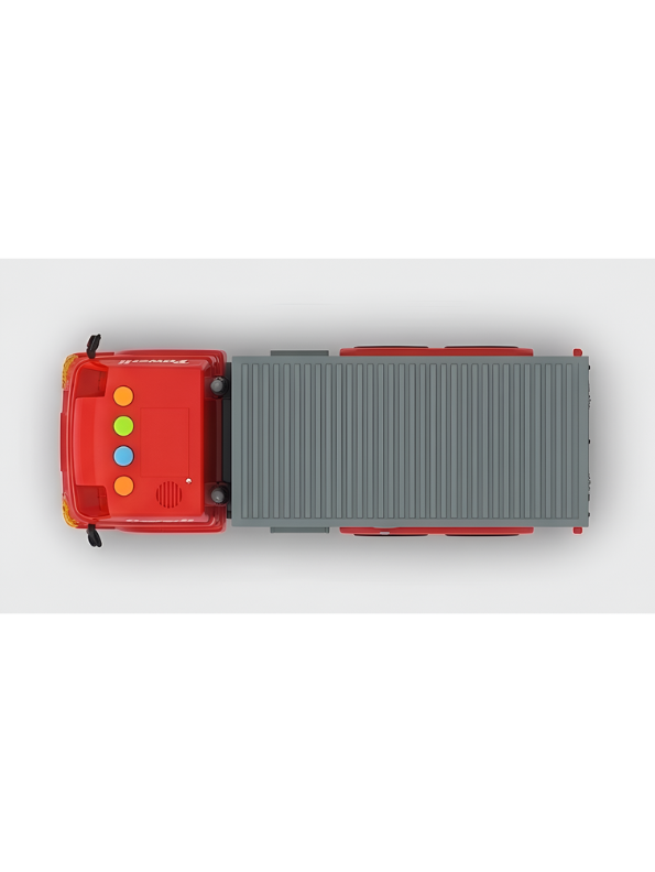 6-Wheel Red Toy Container Truck with Opening Side and Rear Cargo Doors – Friction Powered Transport Vehicle with Lights and Sound for Kids NX16772