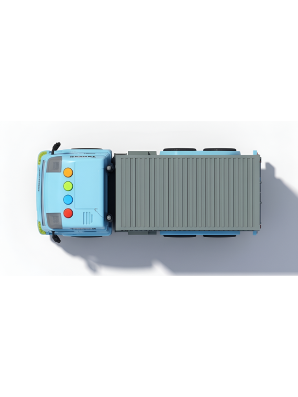 6-Wheel Red Toy Container Truck with Opening Side and Rear Cargo Doors – Blue Friction Powered Transport Vehicle with Lights and Sound for Kids NX16772