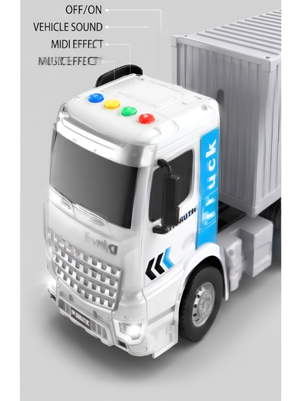 Detachable Toy Container Truck with Lights and Music – White Freight Semi-Trailer Transporter Vehicle for Kids NX15071