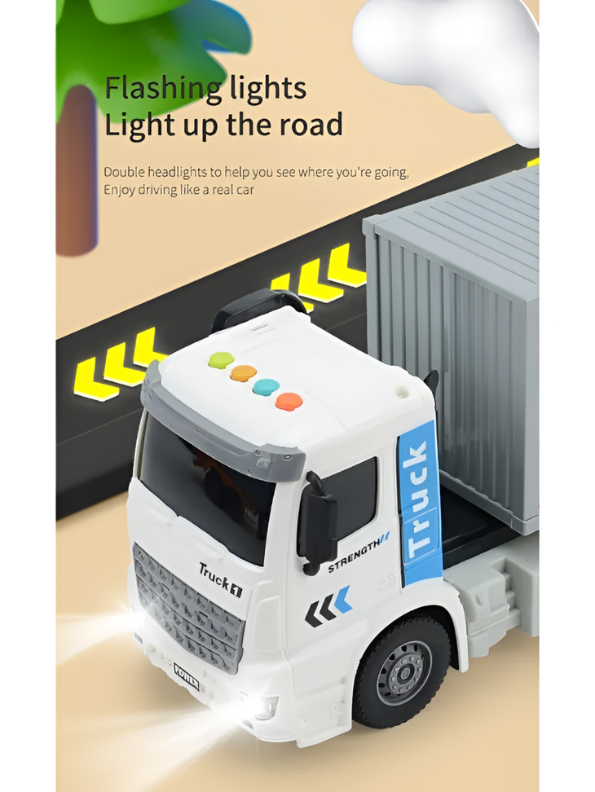 Detachable Toy Container Truck with Lights and Music – White Freight Semi-Trailer Transporter Vehicle for Kids NX15071