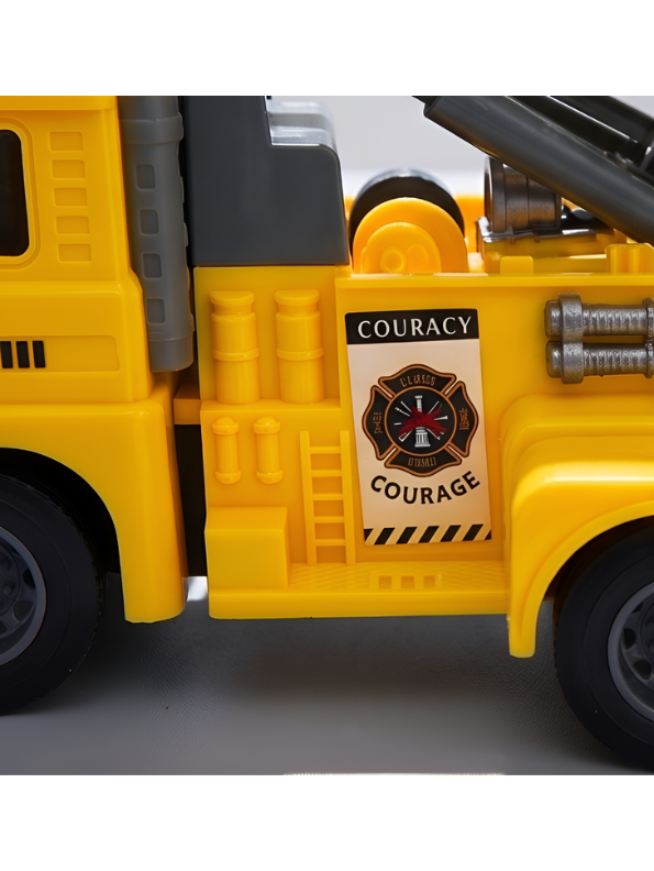 Fire Rescue Ladder Truck – Yellow Extendable 360° Rotating Aerial Ladder, Realistic Dashboard Interior, Friction Powered Construction Vehicle for Kids NX16731