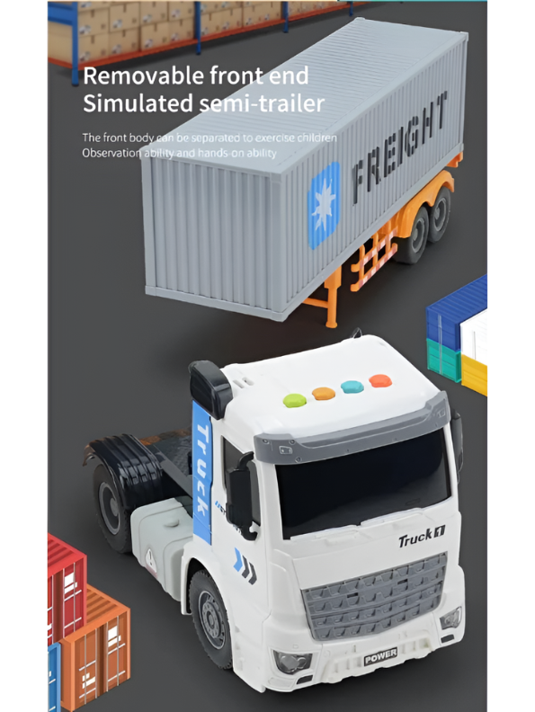 Detachable Toy Container Truck with Lights and Music – White Freight Semi-Trailer Transporter Vehicle for Kids NX15071