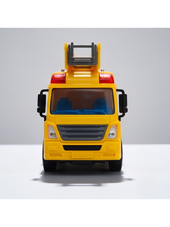 Fire Rescue Ladder Truck – Yellow Extendable 360° Rotating Aerial Ladder, Realistic Dashboard Interior, Friction Powered Construction Vehicle for Kids NX16731