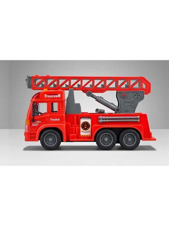Fire Rescue Ladder Truck – Extendable 360° Rotating Aerial Ladder, Realistic Dashboard Interior, Friction Powered Construction Vehicle for Kids NX16731