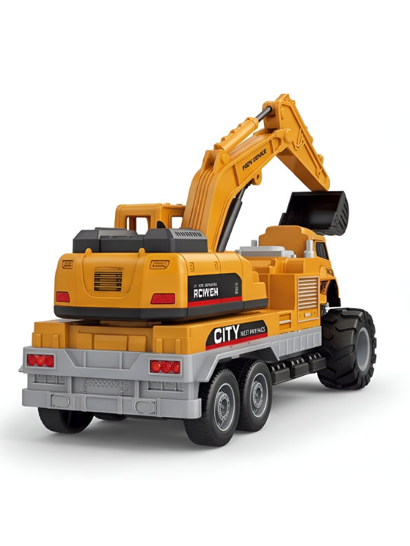 2-in-1 Friction Powered Construction Truck Toy with Excavator Digging Arm – Heavy Duty Transport Trailer for Toddlers & Kids NX13826