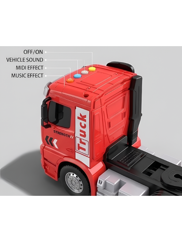 Detachable Toy Container Truck with Lights and Music – Red Freight Semi-Trailer Transporter Vehicle for Kids NX15071