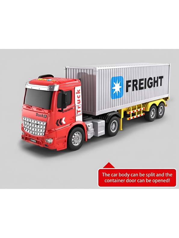 Detachable Toy Container Truck with Lights and Music – Red Freight Semi-Trailer Transporter Vehicle for Kids NX15071