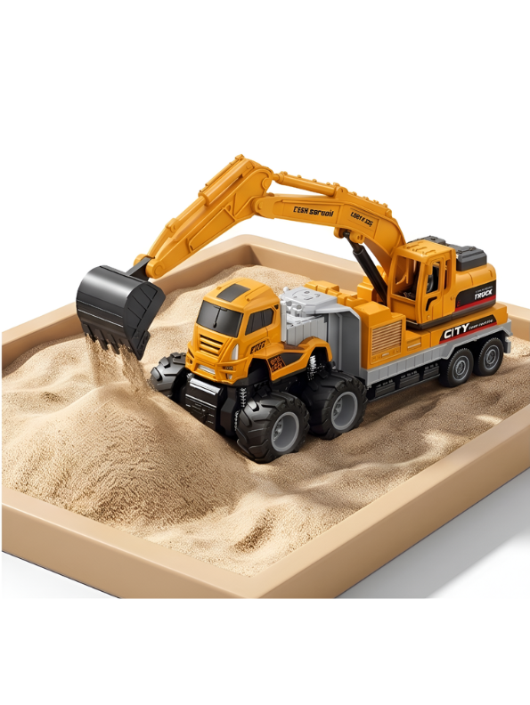 2-in-1 Friction Powered Construction Truck Toy with Excavator Digging Arm – Heavy Duty Transport Trailer for Toddlers & Kids NX13826