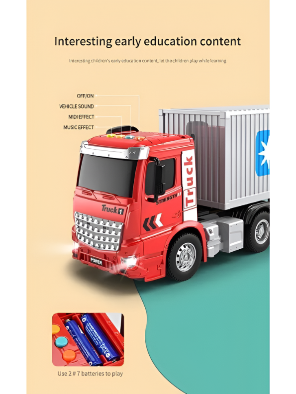 Detachable Toy Container Truck with Lights and Music – Red Freight Semi-Trailer Transporter Vehicle for Kids NX15071