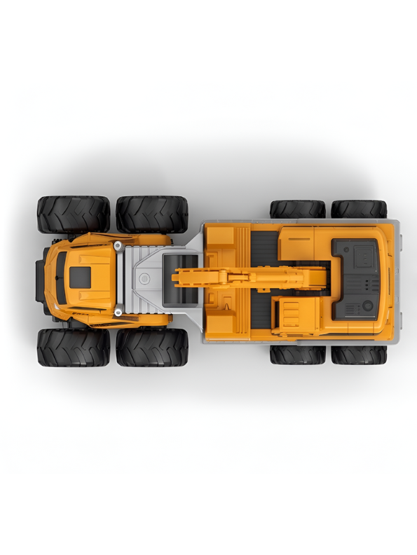 2-in-1 Friction Powered Construction Truck Toy with Excavator Digging Arm – Heavy Duty Transport Trailer for Toddlers & Kids NX13826