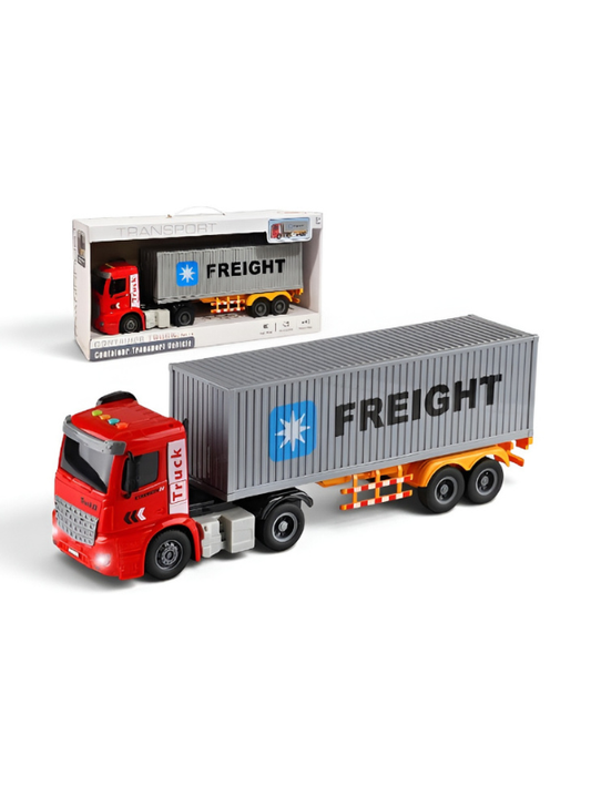 Detachable Toy Container Truck with Lights and Music – Red Freight Semi-Trailer Transporter Vehicle for Kids NX15071
