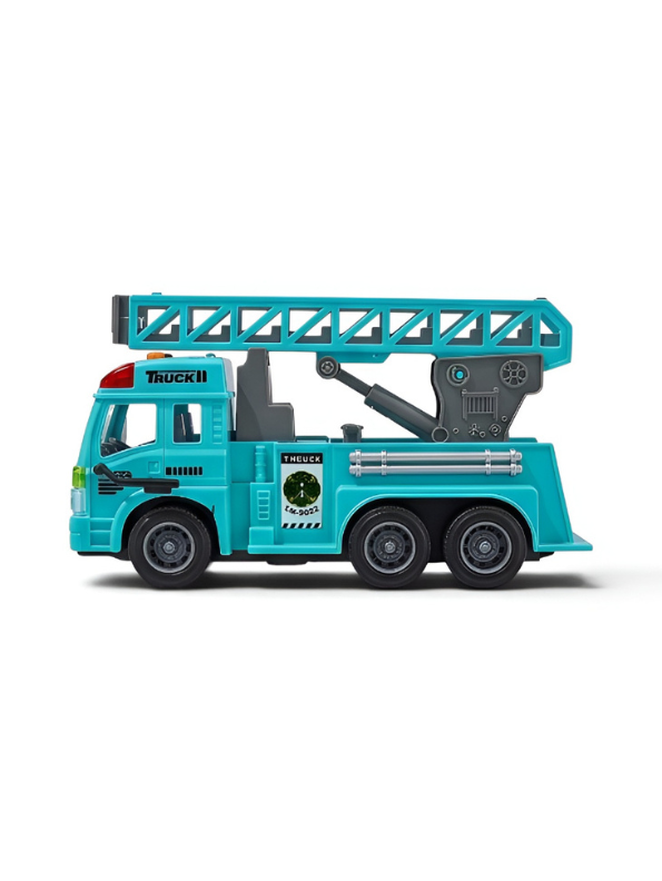 Fire Rescue Ladder Truck – Blue Extendable 360° Rotating Aerial Ladder, Realistic Dashboard Interior, Friction Powered Construction Vehicle for Kids NX16731