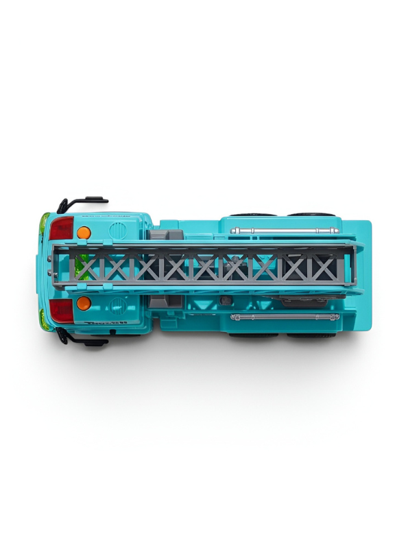 Fire Rescue Ladder Truck – Blue Extendable 360° Rotating Aerial Ladder, Realistic Dashboard Interior, Friction Powered Construction Vehicle for Kids NX16731