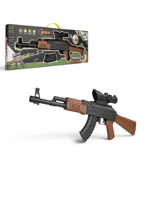 Tactical AK Assault Rifle Toy Gun (50cm) with Scope & Realistic Wood Texture Finish TV5698