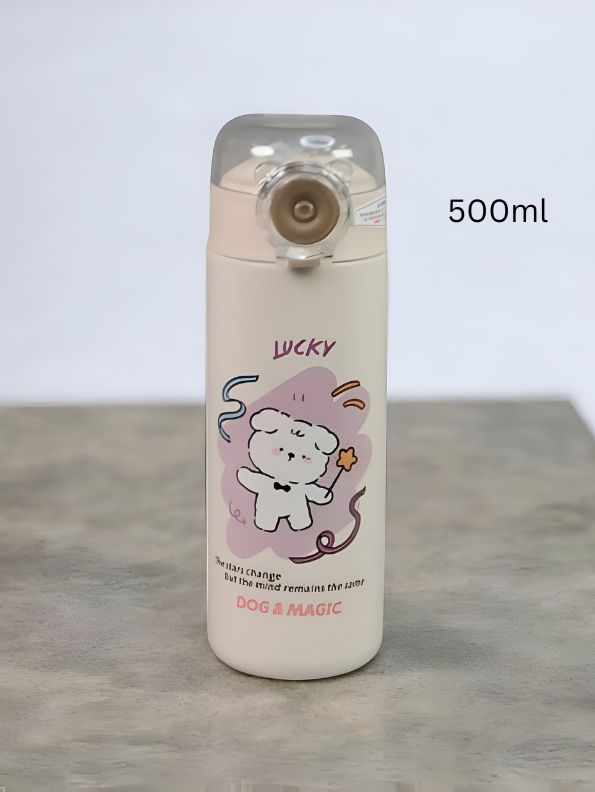 Cream - TailSip Stainless Steel Bottle – 500ml Cute Puppy Design Sipper | Perfect for School & Office NOV11558.